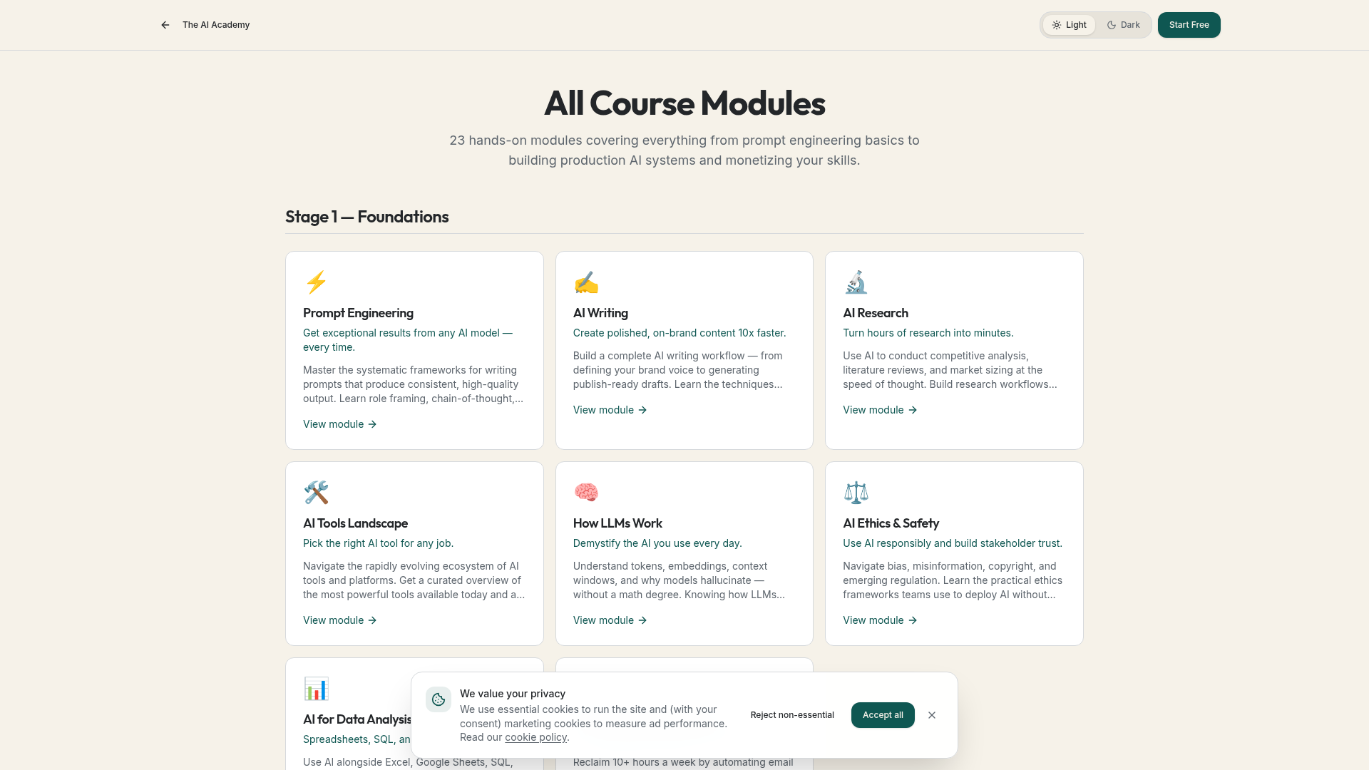 AI Academy Modules Overview